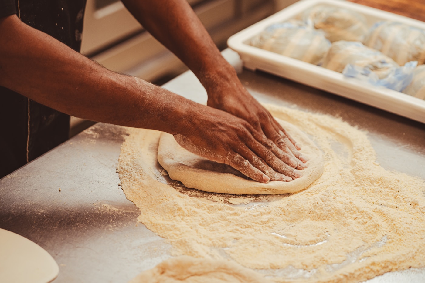Pizza dough hand-kneaded
